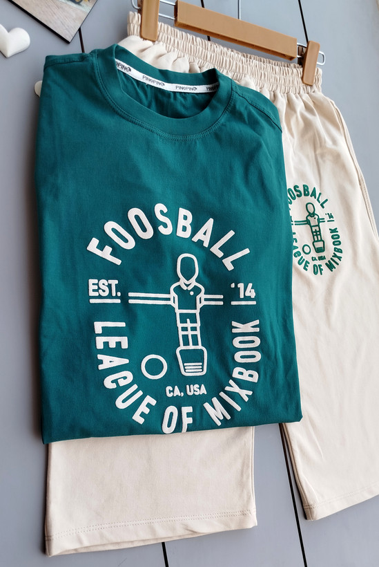 ست تیشرت و شلوارک اسپرت سبز مدل Foosball | مناسب ۱۰ تا ۱۵ سال