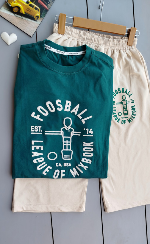 ست تیشرت و شلوارک اسپرت سبز مدل Foosball | مناسب ۱۰ تا ۱۵ سال